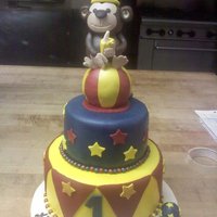Circus Monkey Cake Fondant Finish. Monkey sculpted from rice crispy treat.