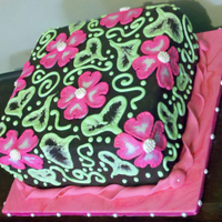 Decorated Cake Competition Entry For County Fair chocolate buttercream with fondant flowers, covered with royal icing brush embroidery