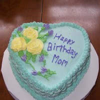 65Th Birthday, June 2009 2-layer, 8" heart cake; vanilla cake with buttercream filling and frosting. I used the basket-weave technique on the sides and filling...