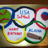 Olympic Softball Cake, August 2008 The Olympic rings are made of 1-layer 6" cakes; three chocolate and two vanilla, carved to fit together like the rings. The whole...