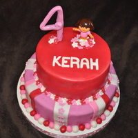 Dora The Explorer Strawberry cake with cream cheese filling.