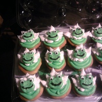Froggie Cupcakes Vanilla cupcakes, with lemon buttercream icing. Froggies are made out of buttercream!