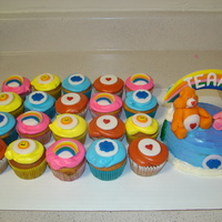 Care Bears Smash Cake & Cupcakes Care Bears, rainbow & symbols hand made from fondant/gumpaste blend. First attempt @ handmade Care Bears so be gentle! TFL!