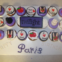 Twilight Cupcakes Client wanted purple and white Twilight cupcakes but her mom said, "nothing bloody or gory.." hm... so this is what I came up...