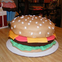 Hamburger Cake Here is a cake that I made for my church's summertime bbq. This hamburger cake is made from a standard white and chocolate cake mix....