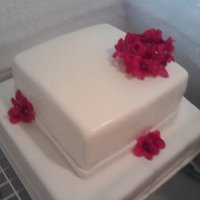 White And Rasberry Wedding Cake My first wedding cake and my first square cake! Not too bad and the bride loved it! :)