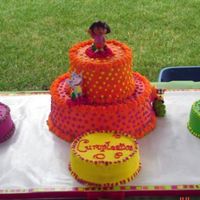 Evelyn's 2Nd Birthday This did not turn out AT ALL how I wanted it to. Small cakes are French Vanilla with Chocolate Custard, Large cake is Lemon with Blueberry...