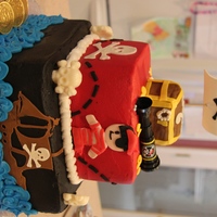 Pirate Birthday Chocolate with chocolate filling. Decorations are all fondant/gumpaste. White skulls on sides are white chocolate made with molds. Treasure...