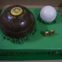 Lawn Bowls this is a chocolate mud cake covered in fondant the white balls is also cake all edible