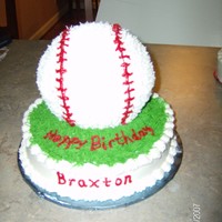 Baseball In The Grass 3D baseball cake on 8 in round covered in 'grass.'