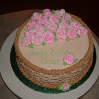 Basketweave Cake With Pink Roses Birthday cake for a good friend. Lemon pound cake with bc frosting and decorations, bc roses. Obviously penmanship and writing in a...