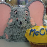 Happy Birthday Elephant This was the companion cake to the Monkeys in a Palm Tree. It started out with the Wilton miniature teddy bear pan with his ears cut off....