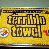 Terrible Towel 45th Birthday cake for my husband, the #1 Steelers Fan!