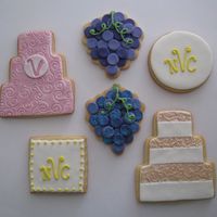 Wedding Cookies I did these as a sample. NFSC with Satin Ice, disco dust on grapes, luster dust on cakes.