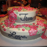 Bridal Shower Cake This one has silver ribbon fondant flowers and painted flowers.