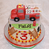 Fire Truck Cake Firetruck topper gumpaste and fondant.cake - WASC with cookie cream filling. Buttercream #3, spots and ladders.