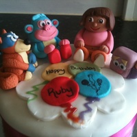 Dora The Explorer Cake Cake toppers made out of fondant. My 3rd ever fondant cake.Had to be super simple as it was being sent in the post from one end of the...