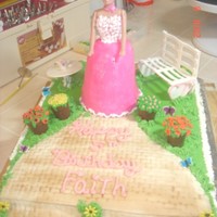 Princess In Garden Princess using Inexpensive doll. Krispy Treat base for skirt and fondant covered. Garden bench and table made from GUMPASTE, pots are...