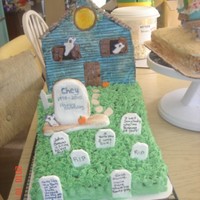 Birthday Halloween Cake House front and tombstones made of Pastiage. Great stuff.