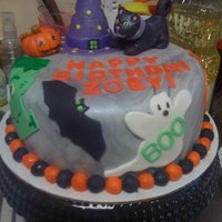 Halloween B Day Cake chocolate cake in fondant, all 50/50 gumpaste/ fondant decorations
