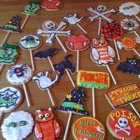 Halloween Sugar Cookie Pops sugar cookies free hand cut out w royal icing decoration