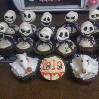 Nightmare Before Christmas Cupcakes irish car bomb cupcakes, jack skeltington is made of marshmallows and edible marker, his dog zero is made of fondant/gumpaste