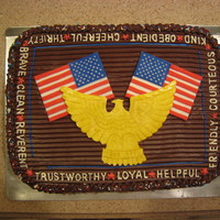 Eagle Scout Cake Fondant eagle, flags. Words are white chocolate, frozen and placed on cake. That gave me more control of letters.