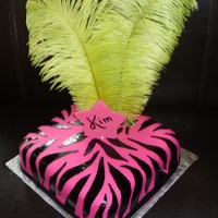 Zebra Diva Cake Covered in fondant, Zebra painted with gel coloring. Fondant Star. Feathers.