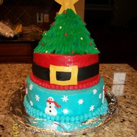 Christmas Tree Tiered Cake This was for my husband's office Holiday party. Buttercream with fondant accents, top two layers are double choc chip cake and bottom...