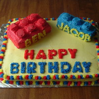 Lego Cake This is a vanilla cake, filled with chocolate ganache and fresh strawberries and covered in almond buttercream. Made this for my sons'...