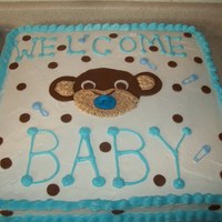 Monkey Baby Shower Cake Buttercream frosting with fondant decorations