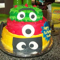 Yo Gabba Gabba Cake Chocolate cake with buttercream frosting and fondant decorations.