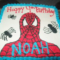 Spiderman Cake Strawberry cake with buttercream frosting. Basic spiderman design.