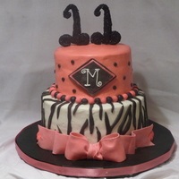 Pink And Black Zebra Striped Birthday Cake Zebra striped, and pink with black polka dots. Decorations are chocolate MMF, 11 is 50/50 chocolate fondant and gumpaste,sprinkled with...