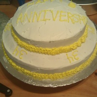 Anniversary Cake My first tier cake made with yellow cake and butter cream icing. It turned out ok