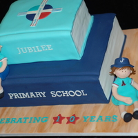 Jubilation I made this cake for my stepson's school for their 10th anniversary celebrations. Gumpaste figures.