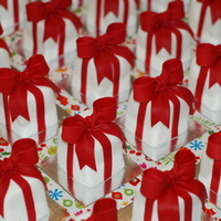 Mini Christmas Presents All white chocolate mud with white chocolate ganache. These were hand delivered as corporate christmas presents.