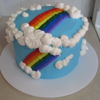 Rainbow Cake For an 8 year old girls birthday. She wanted a rainbow themed cake with rainbow colored layers inside. The layers took a while to bake but...