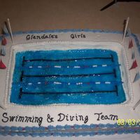 Swimming Banquet This is a cake for a swimming banquet it is buttercream icing that I cut out th middle and used glazing colored blue and put flag at both...