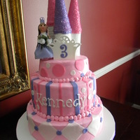 Happy Birthday Little Princess! A three stacked vanilla cake with pink buttercream icing and fondant accents. Bottom stack was 1 layer torted, middle layer 2 regular...