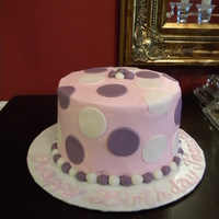 Happy Birthday A 6" 2 layer strawberry cake iced in buttercream with fondant dots added.