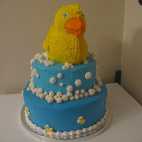 Just A Ducky Shower Butter cream frosting for the Duck, 10 in and 12 in layers. Gum paste "bubbles".