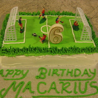 Soccer Field Cake I made a chocolate sponge for this cake and covered it with butter cream. I used a soccer kit to put on top of the cake. The ball was made...