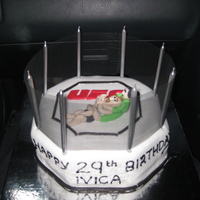 Ufc Cake This cake was made with Vanilla sponge. The cake, fighters and UFC logo are made from fondant. I used brand new fly screen for the net. It...