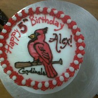 St. Louis Cardinals STL Cardinals on a round cake in buttercream icing.