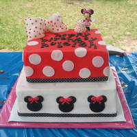 Mini Mouse Cake Two tier 4 layer marble cake. Buttercream icing and MMF decor. MMF bow and mini cake on top... Mini Mouse figure( toy)