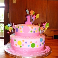 Stars And Polka Dots This was for baby's 1st birthday. Stars are made from gumpaste, Bottom tier is chocolate with buttercream icing, covered with Duff;s...