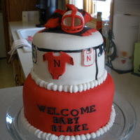 Husker Baby Shower Cake My 1st attempt at covering cake w/fondant. 8 in WASC/chocolat ganache, 6 in WASC/raspberry filling, and fondant accents. This was for my...