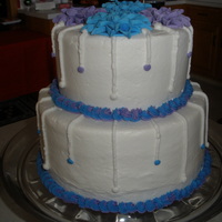 Open House Birthday cakes for open house birthday party for sister's MIL. 8 & 6 in tiers w/strawberry filling and gumpaste dahlias. MIL likes blue and...