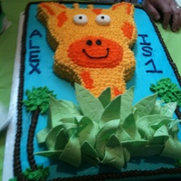 One Year Giraffe Buttercream cake - leaf accents are fondant - rest is buttercream. Did this to match an invitation.